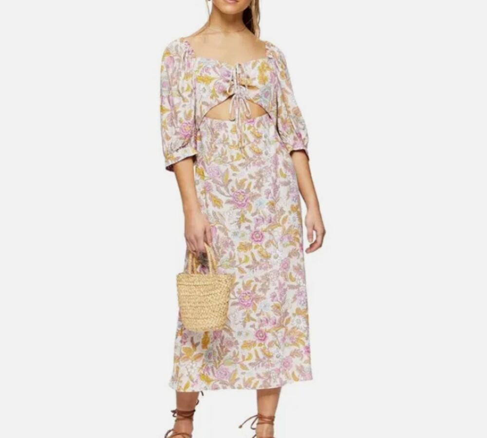NEW TOPSHOP Topshop Floral Cutout Midi Dress Size 2 Extra Small